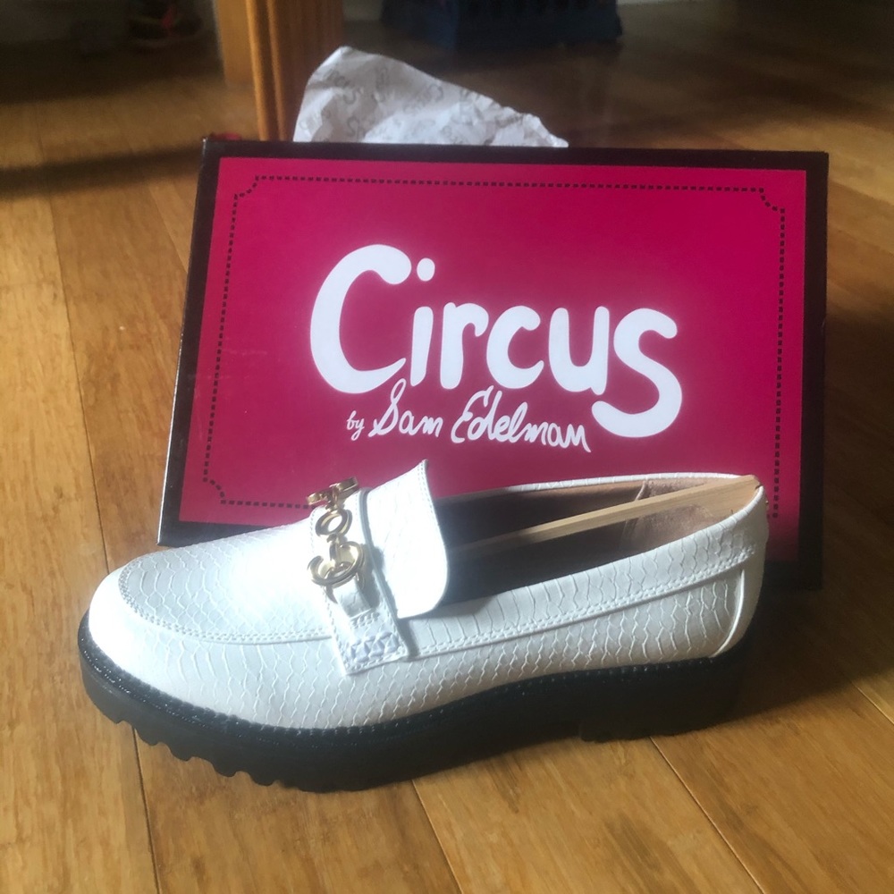New Sam Edelman Circus Deana white snakeskin creepers